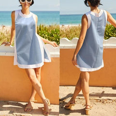 Women's Casual Color Block Sleeveless Tops Matching Shorts with Pockets