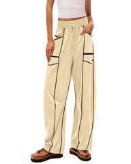 Womens Baggy Barrel Pants Wide Leg Lounge Drawstring Sweatpants with Pockets