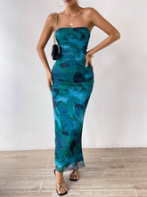 Mesh Floral Pleated Sexy Tight Split Strapless Tube-length Dress