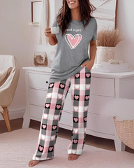 Floral Print 2-Piece Set with Round Neck Top and Ombre Loose Fit Pants