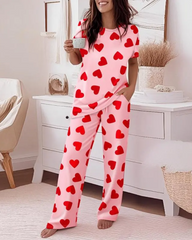 Floral Print 2-Piece Set with Round Neck Top and Ombre Loose Fit Pants