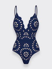 Flower Hollow One Piece Swimsuit and Skirt