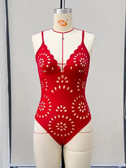 Flower Hollow One Piece Swimsuit and Skirt