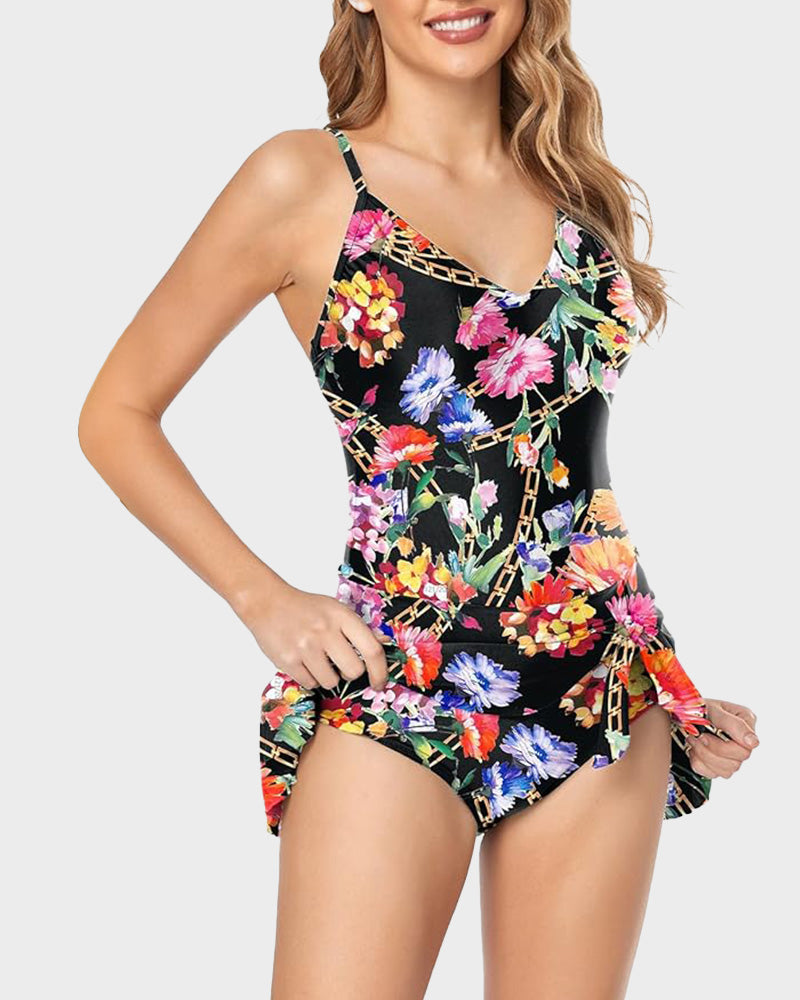 Traje de baño de una pieza ajustado con control de abdomen para mujer, talla grande