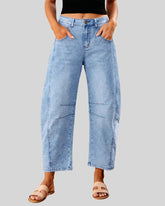 Women's High Waisted Wide Leg Baggy Cropped Barrel Jeans Plus Size