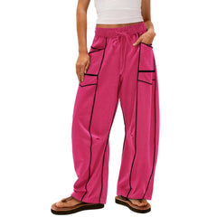 Womens Baggy Barrel Pants Wide Leg Lounge Drawstring Sweatpants with Pockets