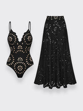 Flower Hollow One Piece Swimsuit and Skirt