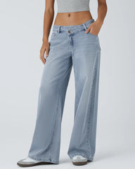 Pockets Baggy Wide Leg Washed Casual Jeans