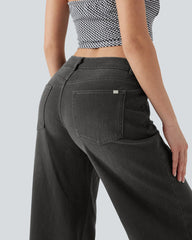 Pockets Baggy Wide Leg Washed Casual Jeans