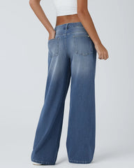 Pockets Baggy Wide Leg Washed Casual Jeans