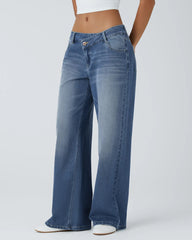 Pockets Baggy Wide Leg Washed Casual Jeans