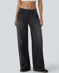 Pockets Baggy Wide Leg Washed Casual Jeans