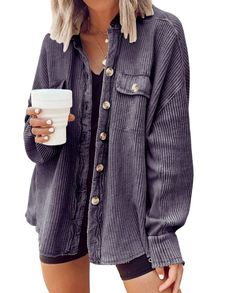 Women's Loose Fit Batwing Sleeve Waffle Knit Tops