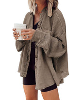 Women's Loose Fit Batwing Sleeve Waffle Knit Tops