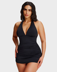 Halter V-Neck Tummy Control Swim Dress