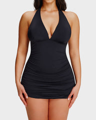 Halter V-Neck Tummy Control Swim Dress