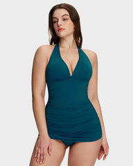Halter V-Neck Tummy Control Swim Dress