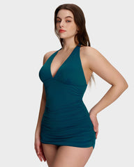 Halter V-Neck Tummy Control Swim Dress
