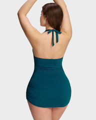 Halter V-Neck Tummy Control Swim Dress