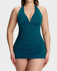 Halter V-Neck Tummy Control Swim Dress