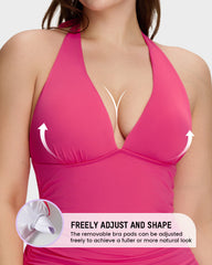 Halter V-Neck Tummy Control Swim Dress