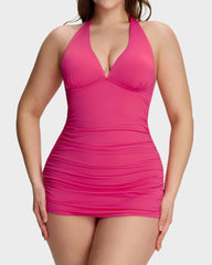 Halter V-Neck Tummy Control Swim Dress