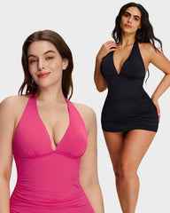Halter V-Neck Tummy Control Swim Dress