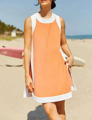 Women's Casual Color Block Sleeveless Tops Matching Shorts with Pockets