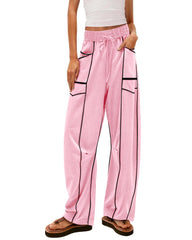 Womens Baggy Barrel Pants Wide Leg Lounge Drawstring Sweatpants with Pockets