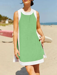 Women's Casual Color Block Sleeveless Tops Matching Shorts with Pockets