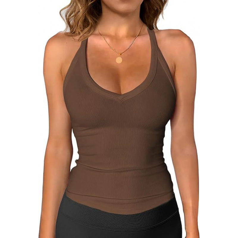 V Neck Cotton Tank Tops with Shelf Bra