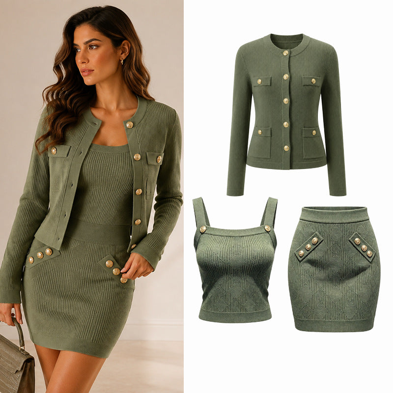 Three-piece knitted dress set