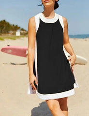 Women's Casual Color Block Sleeveless Tops Matching Shorts with Pockets