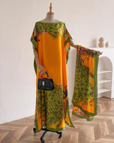 Women's Peacock Print Cape Shawl & Scarf Set – Elegant Beach Swim Cover-Up