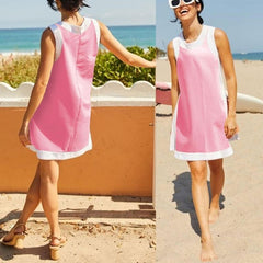 Women's Casual Color Block Sleeveless Tops Matching Shorts with Pockets