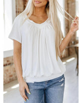 Women's Casual Summer V Neck Short Sleeve T Shirt Loose Fit Comfort Shirred Top