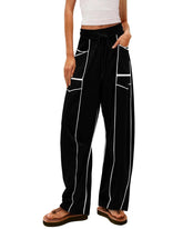 Womens Baggy Barrel Pants Wide Leg Lounge Drawstring Sweatpants with Pockets