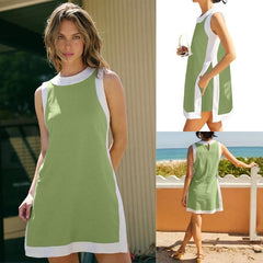 Women's Casual Color Block Sleeveless Tops Matching Shorts with Pockets