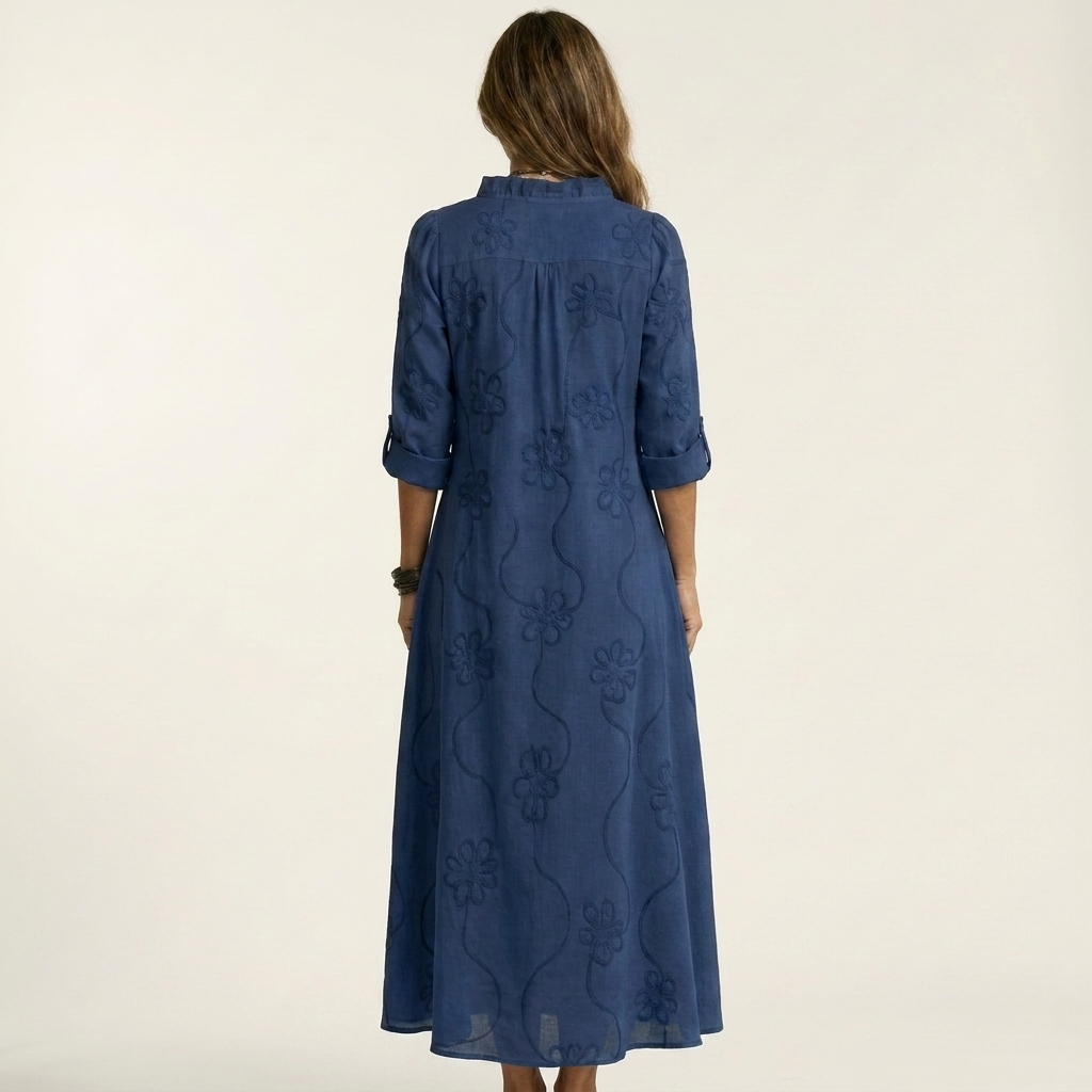 Maxi Dress with Tonal Floral Embroidery