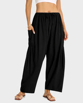 Womens Linen Wide Leg Pants Casual Loose Beach Palazzo Harem Pants with Pockets