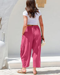 Womens Linen Wide Leg Pants Casual Loose Beach Palazzo Harem Pants with Pockets