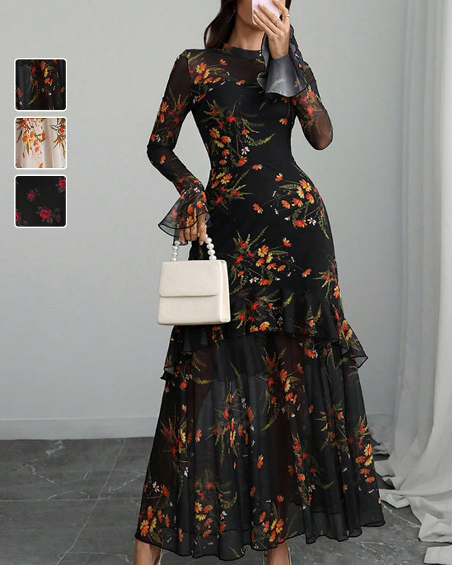New  Ruffle Sleeve Printed Dress
