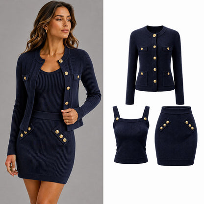 Three-piece knitted dress set