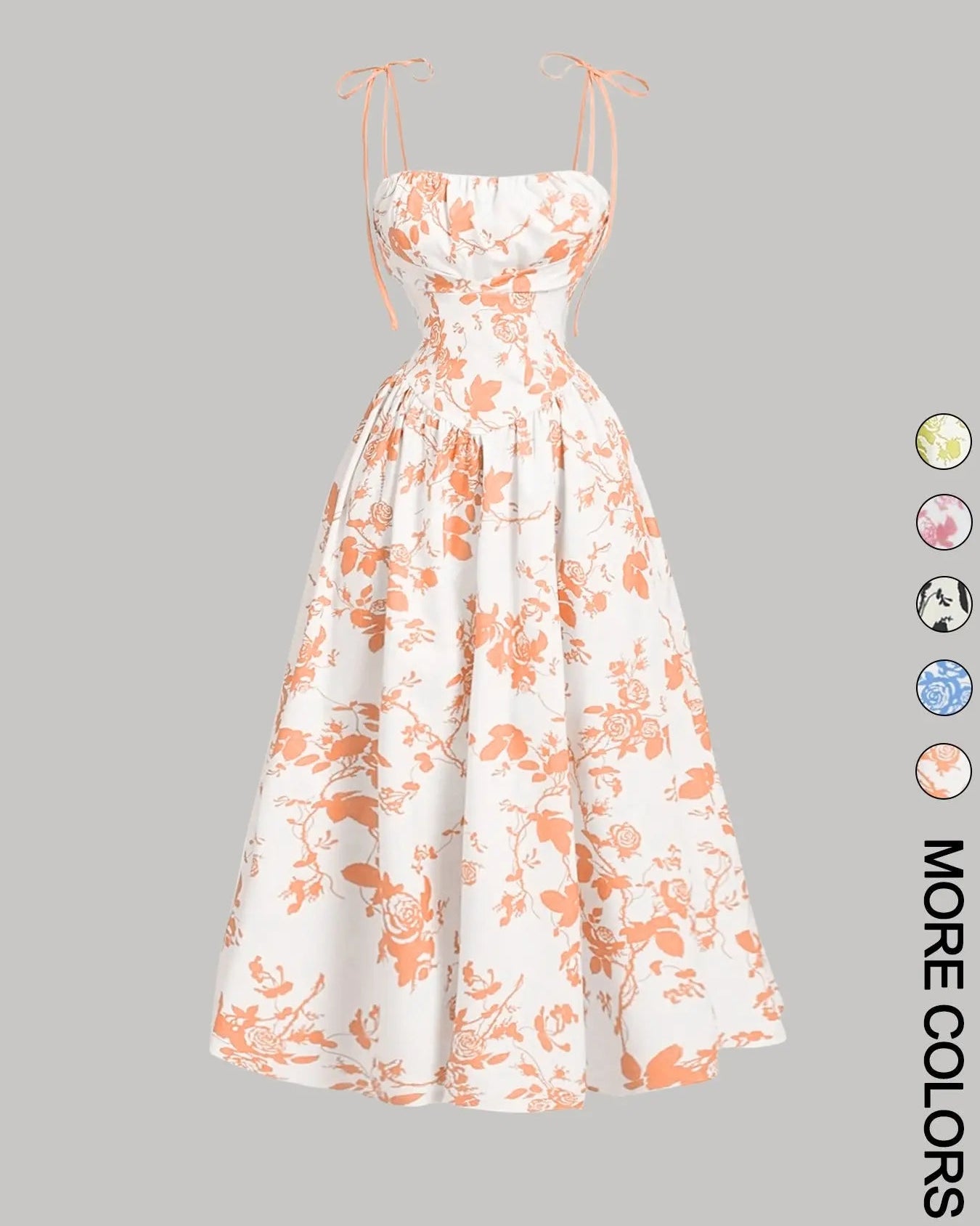Curvy Floral Print Tie Shoulder Midi Cami Dress
