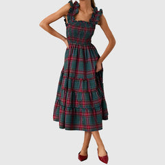 Christmas Plaid Ruffle Party Dress