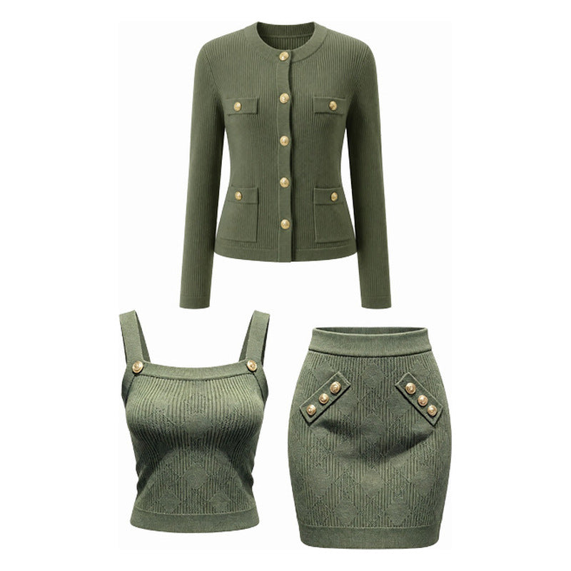 Three-piece knitted dress set