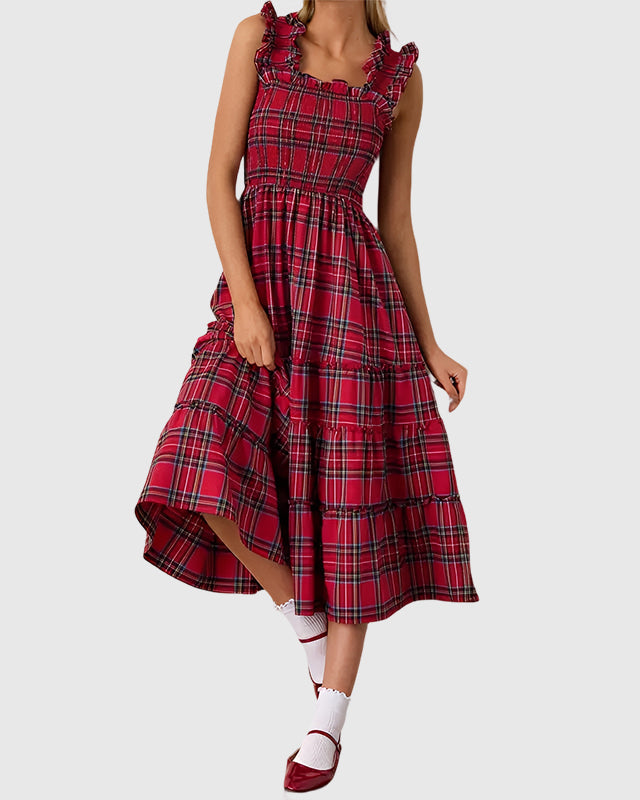 Christmas Plaid Ruffle Party Dress