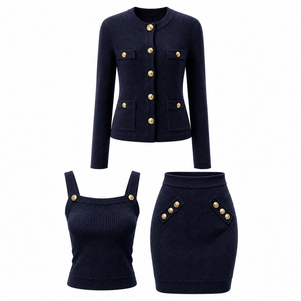 Three-piece knitted dress set