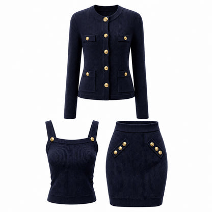 Three-piece knitted dress set
