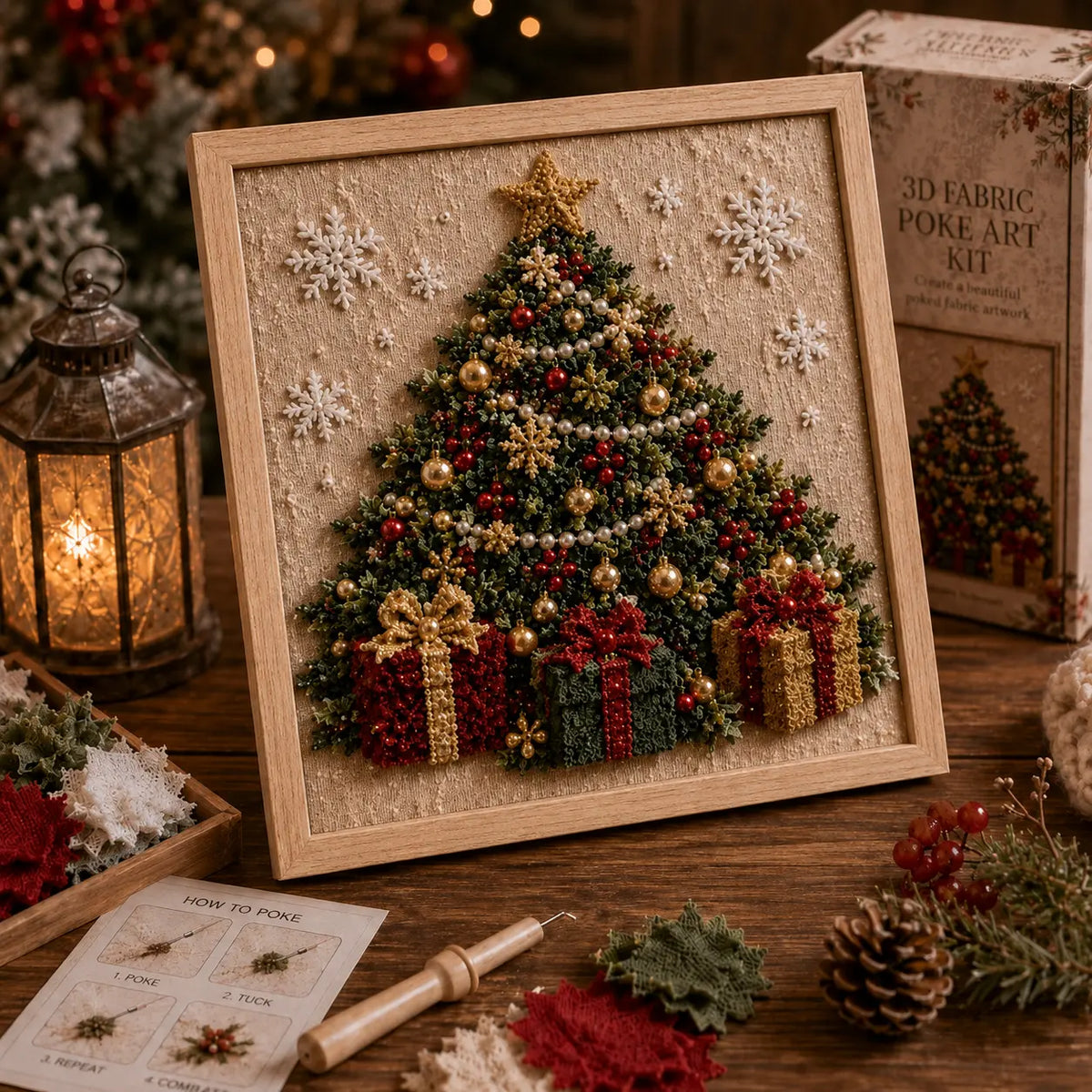 3D Christmas Fabric Poke Art Kit | DIY Holiday Embroidery Craft